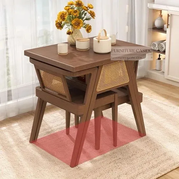 compact space saver wooden dining table set design - 1 table + 2 chairs