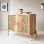 SPIRAL CARVING SOLID WOOD RATTAN SIDEBOARD CABINET