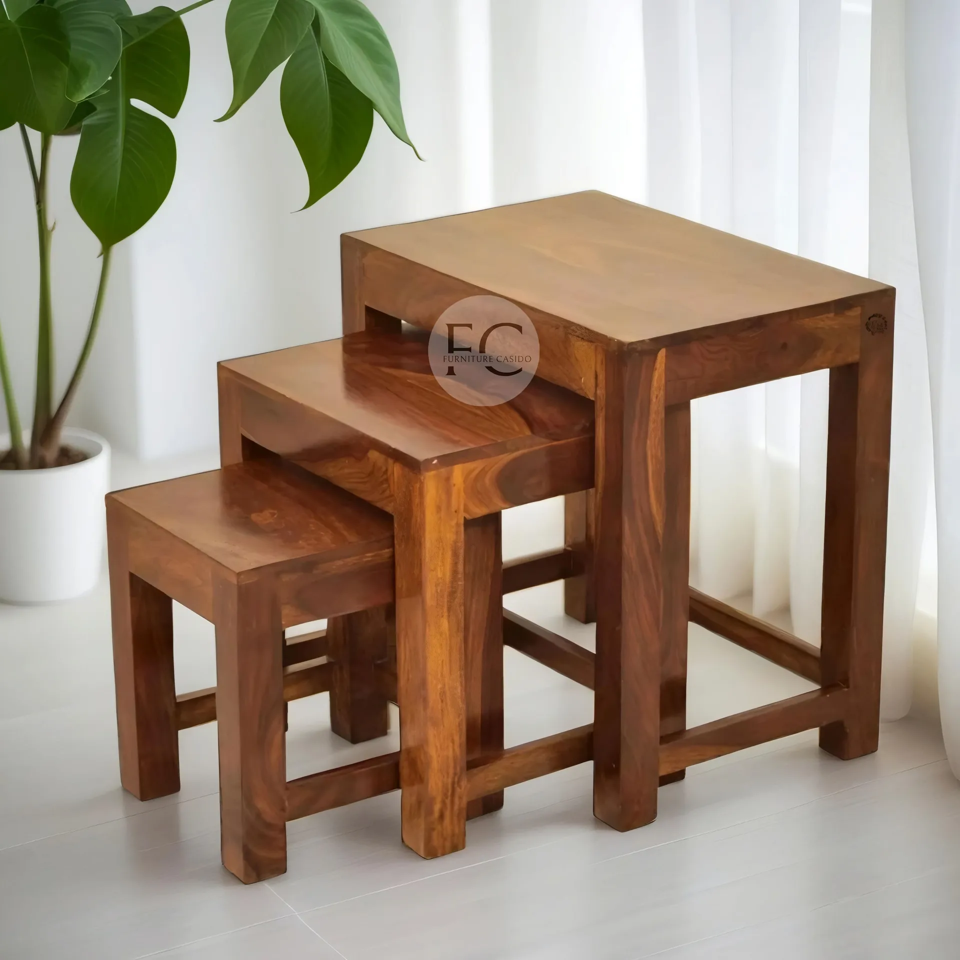 SHEESHAM WOOD NESTING TABLE SET OF 3