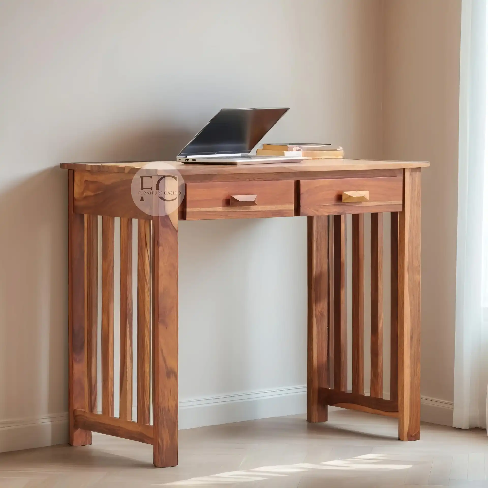 artistic study table design - computer table - writing table made with solid sheesham wood ( 2 drawers )