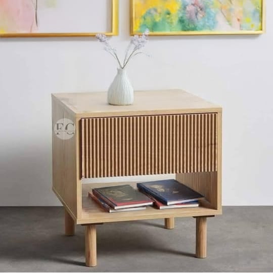CARVING DRAWER BEDSIDE CABINET TABLE MADE WITH MANGO WOOD - BEDROOM FURNITURE