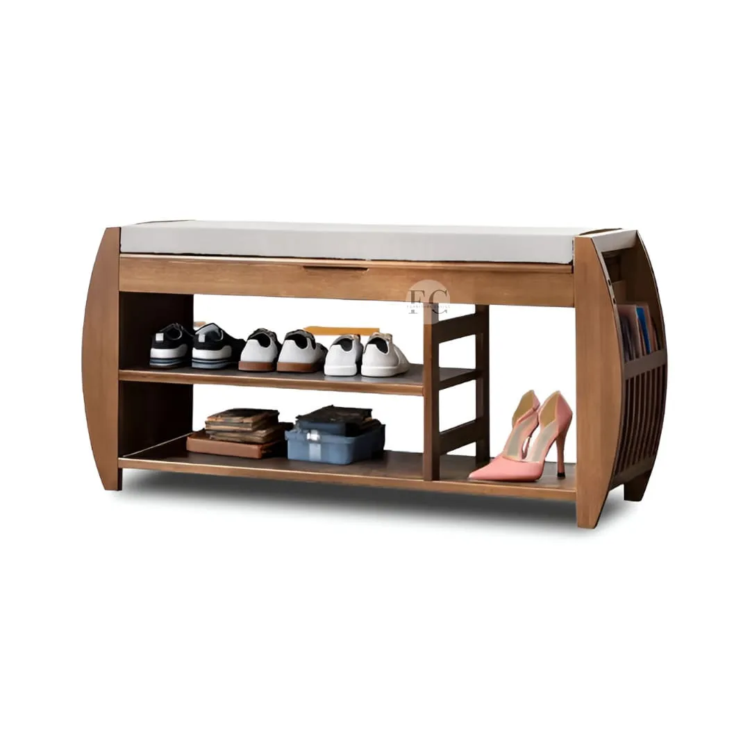 shoe rack cabinet bench of mango wood & cushion seat