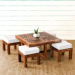 GRANDE SOLID SHEESHAM WOODEN CENTER TABLE | COFFEE TABLE WITH 4 STOOLS