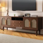 MID CENTURY SOLID WOODEN RATTAN TV UNIT | TV CABINET