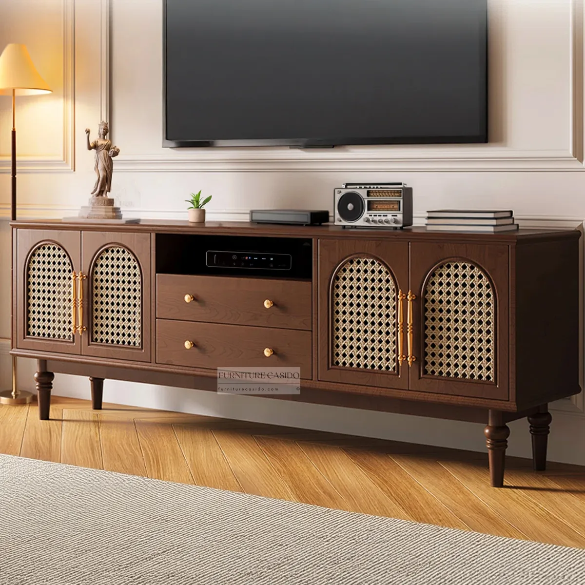 solid sheesham wooden rattan tv unit design-tv cabinet design