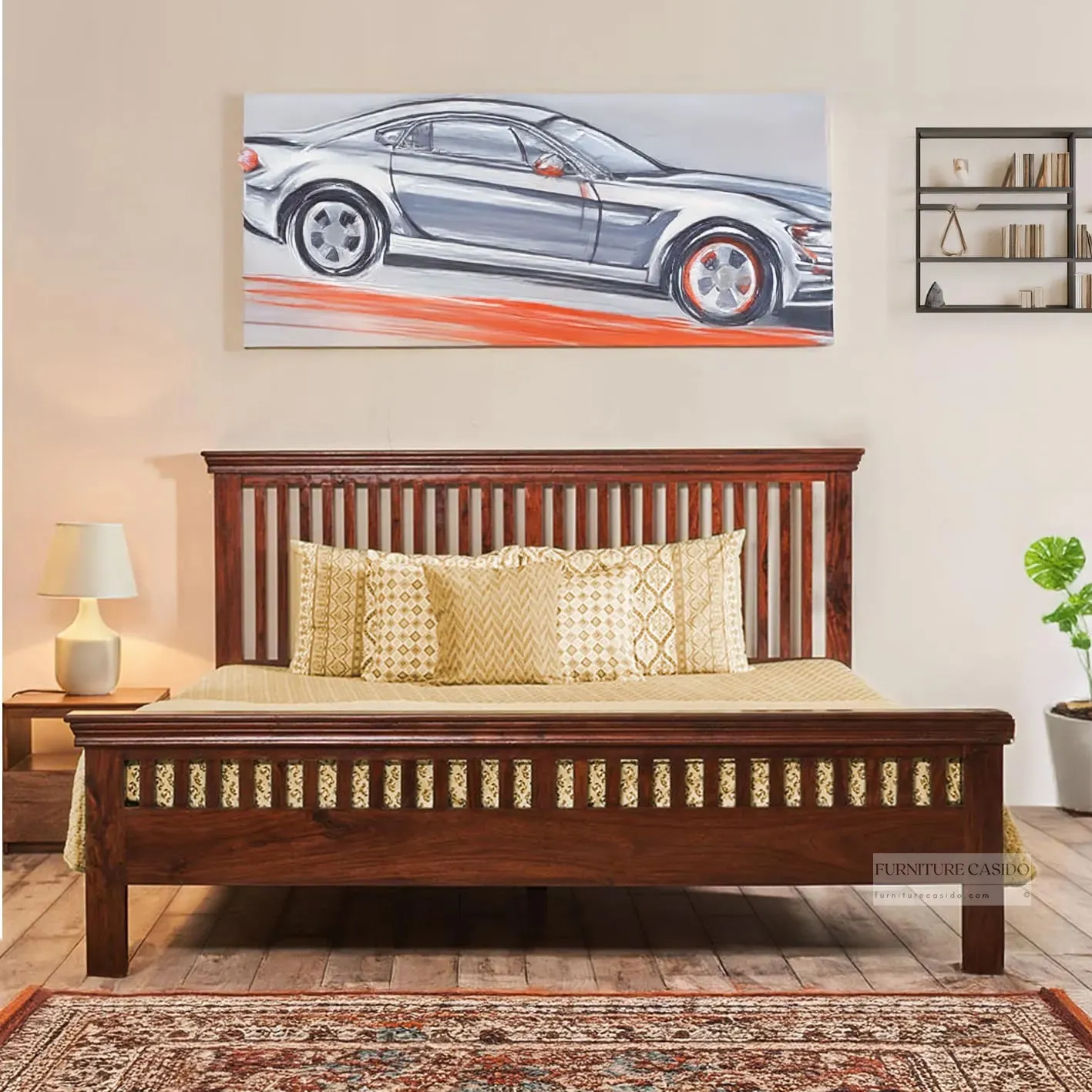 solid wood queen size bed without storage - bedroom furniture