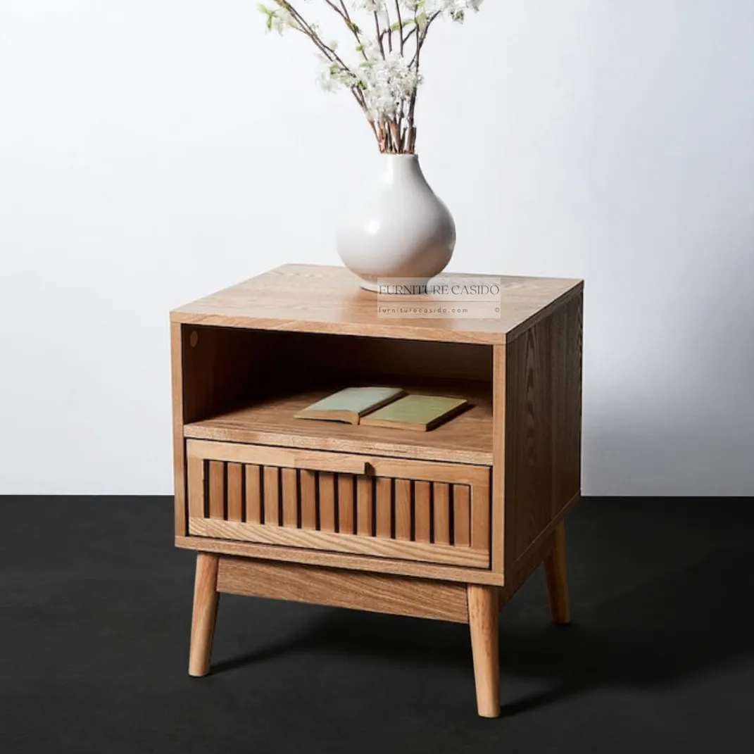 solid wooden bedside table design with drawer