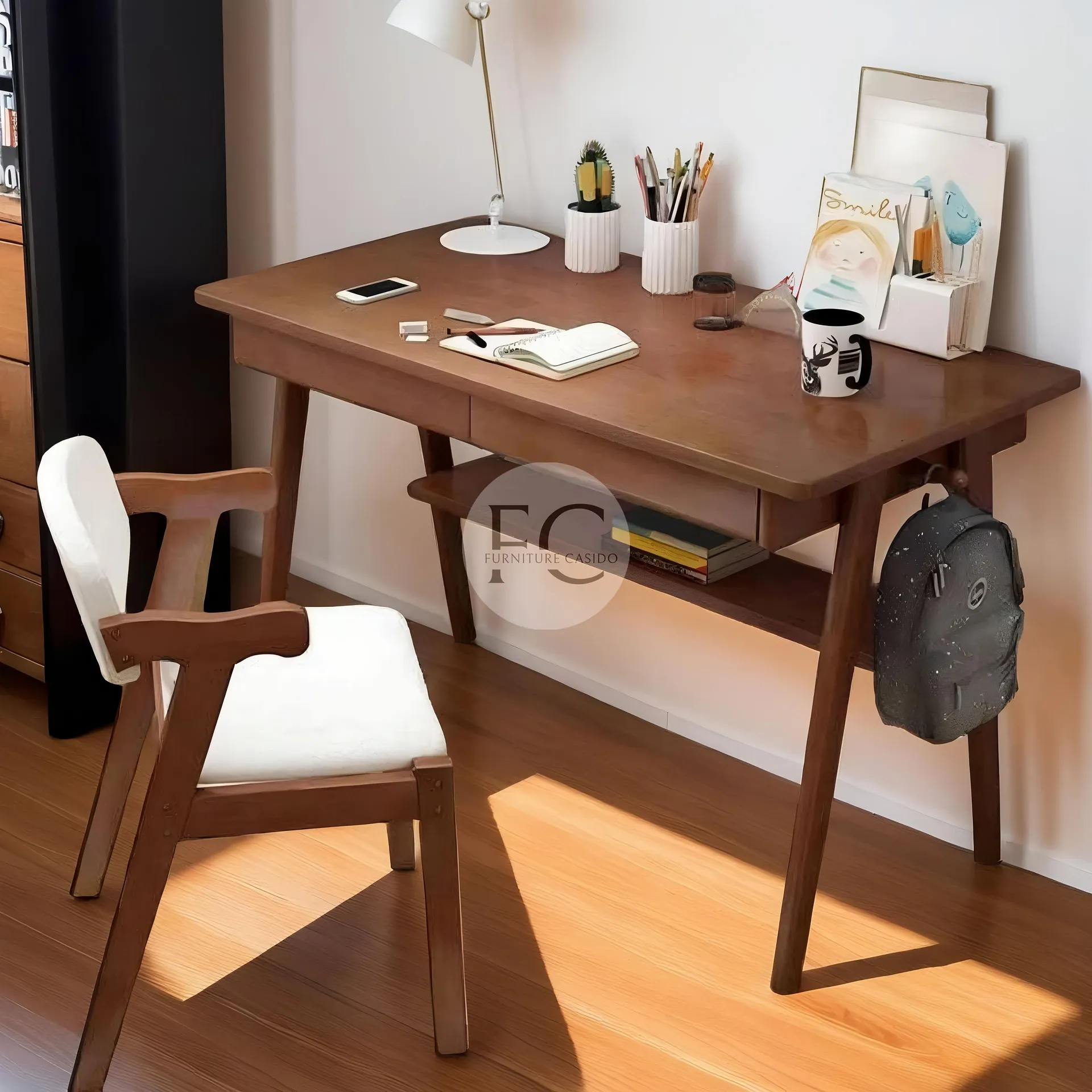 study table designs - computer table- reading table with chair made with solid mango wood and fabric on seats