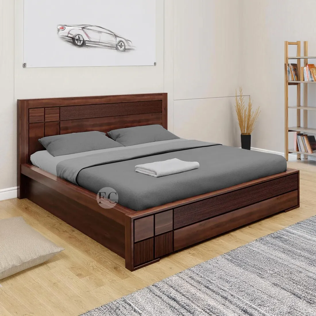 arda solid wood bed design and with hydraulic storage ( king size bed with storage & queen size bed with storage)