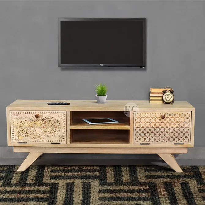 handcarved tv unit design tv cabinet design with 2 drawers & 2 shelves - living room furniture