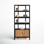 INDUSTRIAL STYLE SOLID SHEESHAM WOODEN DISPLAY CABINET RACK / BOOKCASE - LIVING ROOM FURNITURE