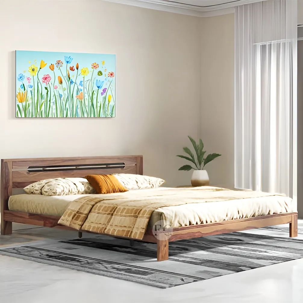 solid sheesham wood modern bed design in king size & queen size for bedroom