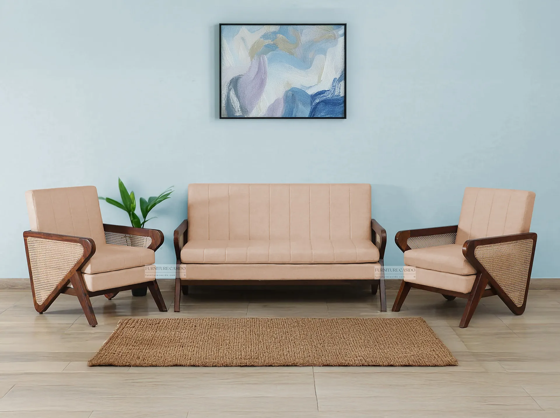 solid sheesham wood 2 1 1 sofa set with rattan cane - in all sets