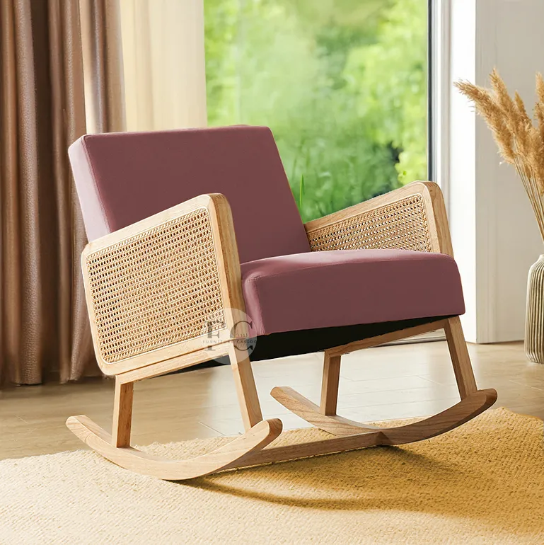 solid wood armrest rocking chair design with rattan cane work !