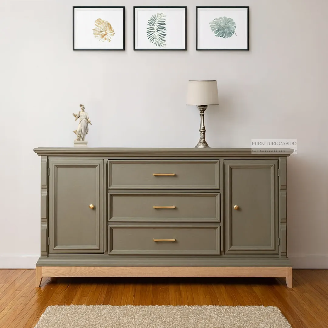 solid wood living room sideboard furniture cabinet with 3 drawers & 2 doors