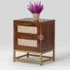 solid wooden bedside table design cabinet with metal legs for multipurpose uses !
