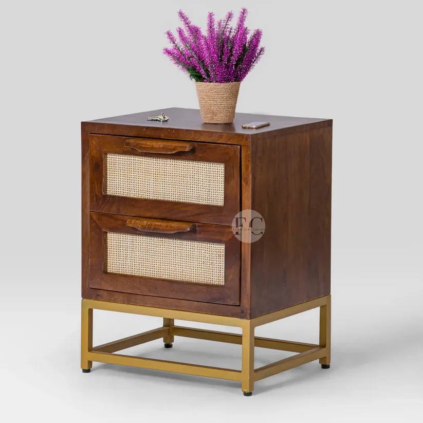 solid wooden bedside table design cabinet with metal legs for multipurpose uses !