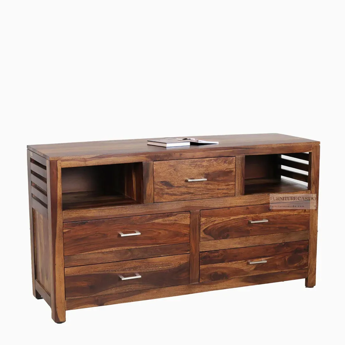 solid wooden chest of drawers cabinet with 2 storage shelves