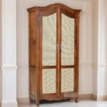 TRADITIONAL SOLID WOODEN CUPBOARD | RATTAN 2 DOOR WARDROBE