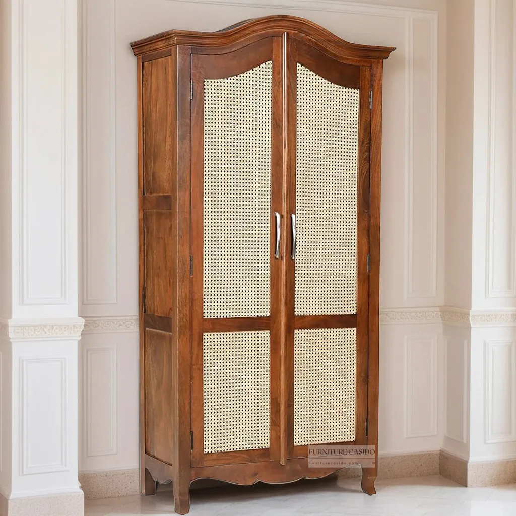 solid wooden cupboard design rattan 2 door wardrobe design
