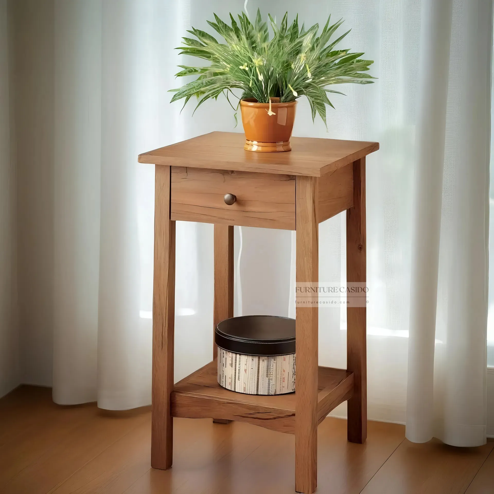 solid wooden side end table with storage
