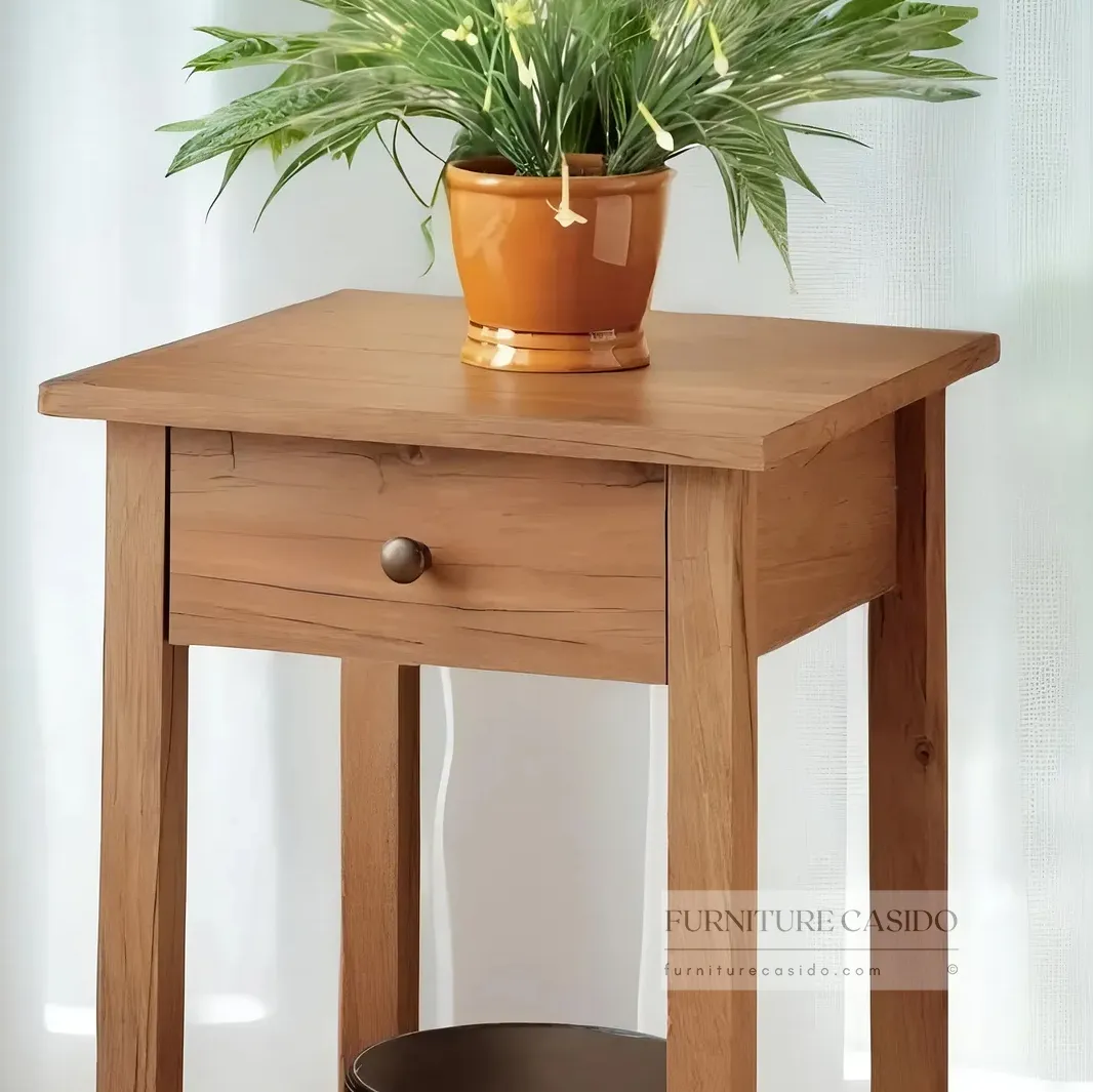 solid wooden side end table with storage