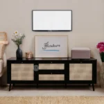 NOIR SOLID SHEESHAM WOOD TV UNIT | TV CABINET WITH RATTAN CANE WORK