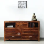 CONTEMPORARY SOLID WOODEN CHEST OF 5 DRAWERS CABINET WITH 2 STORAGE SHELVES