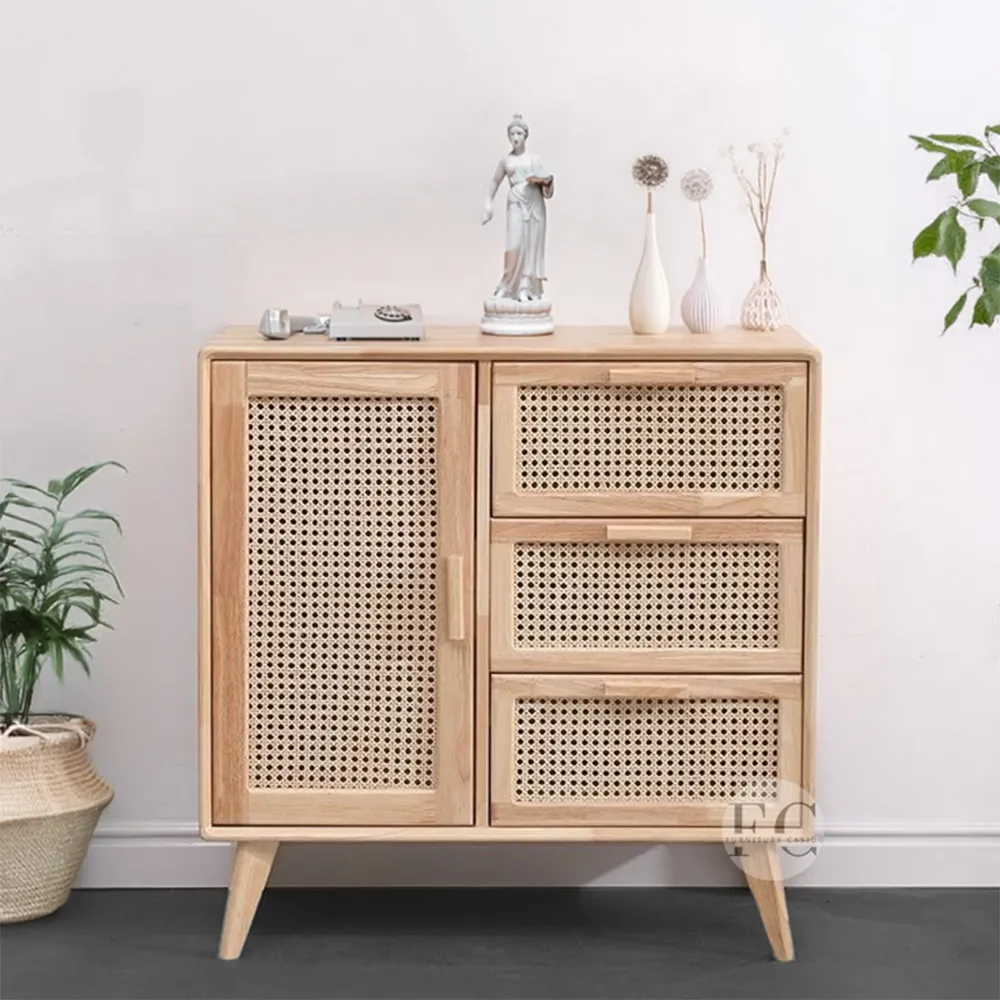 boho solid mango wood sideboard design cabinet design kitchen crockery design with rattan cane work