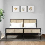 CONTEMPORARY WOODEN BED WITHOUT STORAGE WITH RATTAN CANE WORK IN QUEEN & KING SIZE