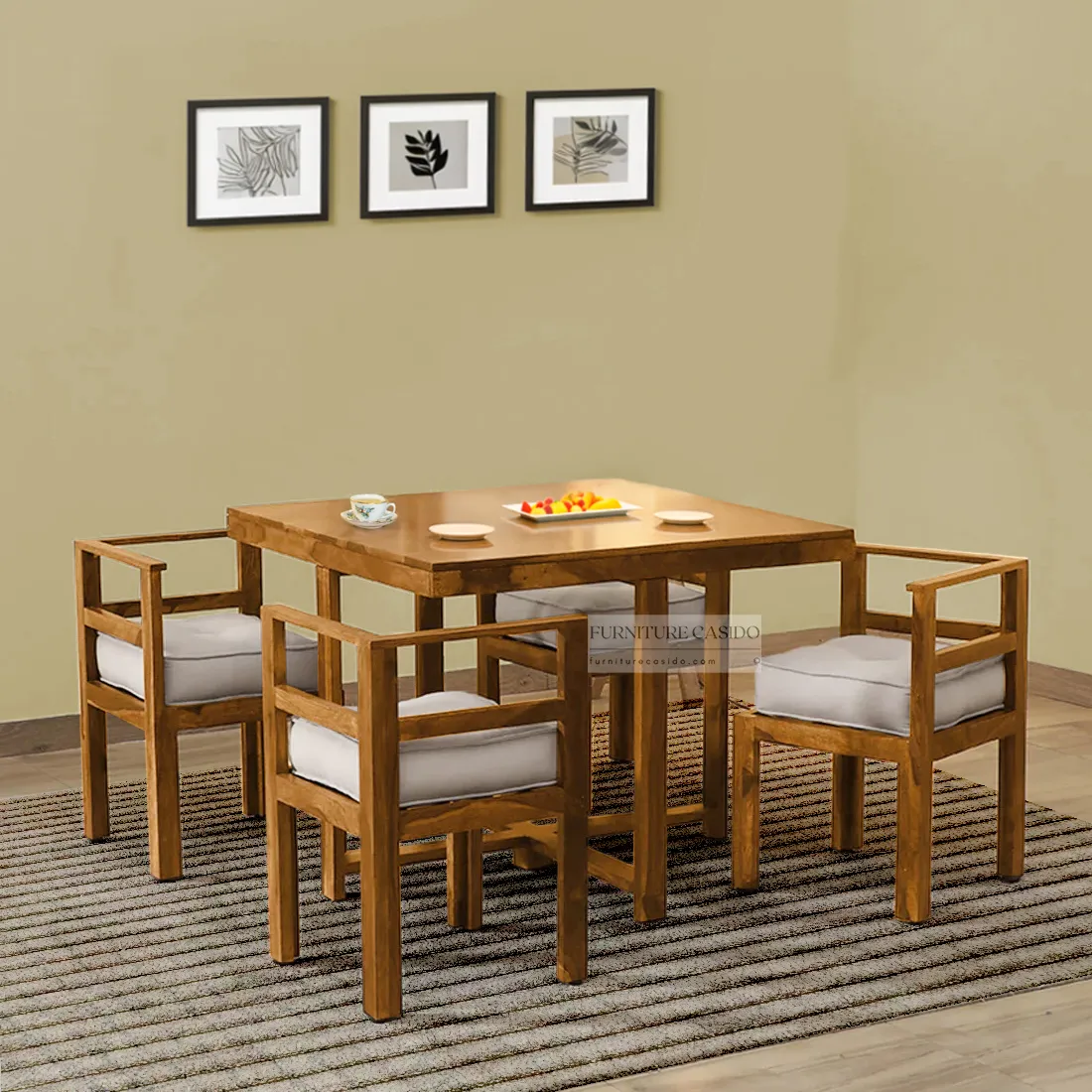 solid sheesham wood 4 seater dining table set design