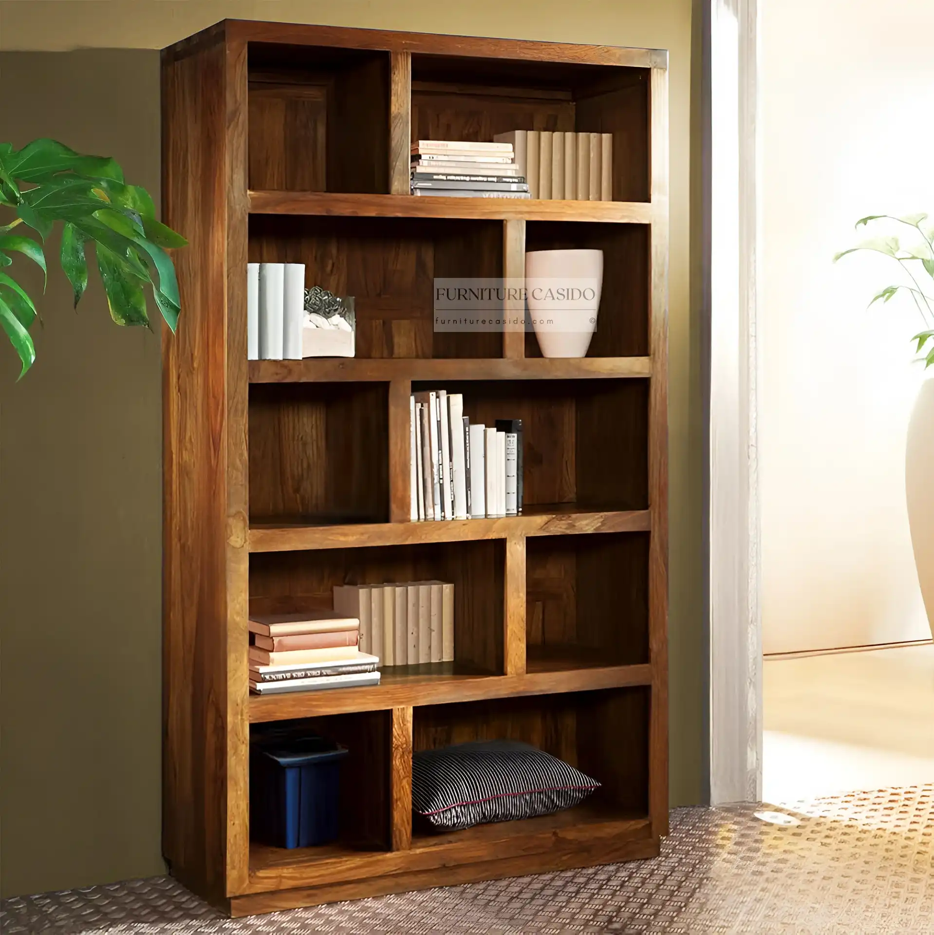 solid sheesham wood bookshelf design - bookrack design & display cabinet design