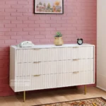 DESIGNER SOLID WOOD CHEST OF 6 DRAWER DRESSER CABINET WITH METAL LEGS