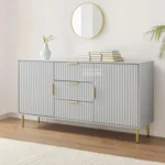 DESIGNER SOLID WOOD SIDEBOARD CABINET WITH METAL LEGS ( 3 DRAWERS & 2 DOORS )