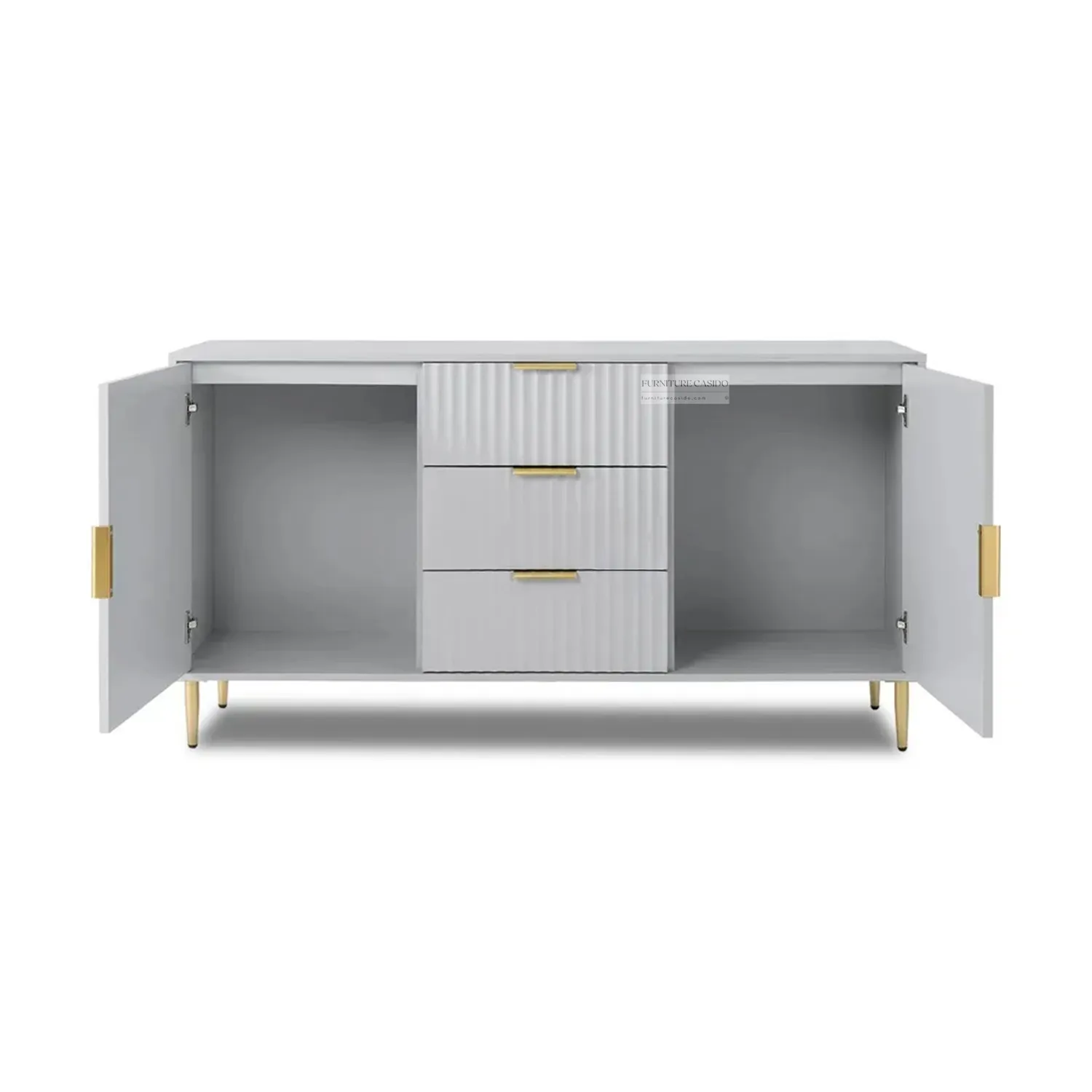 solid wood sideboard cabinet with metal legs ( 3 drawers & 2 doors )