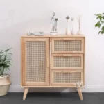 BOHO SOLID WOOD SIDEBOARD - SMALL KITCHEN CABINET WITH RATTAN WORK