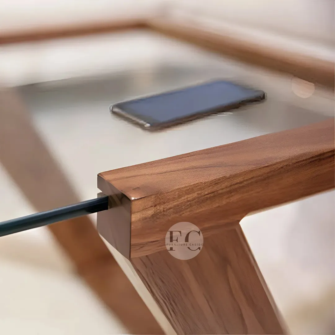 wooden coffee table with glass top - sofa center table design