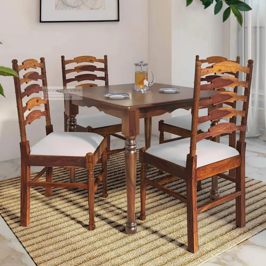 wooden dining table set 4 seater with cushion
