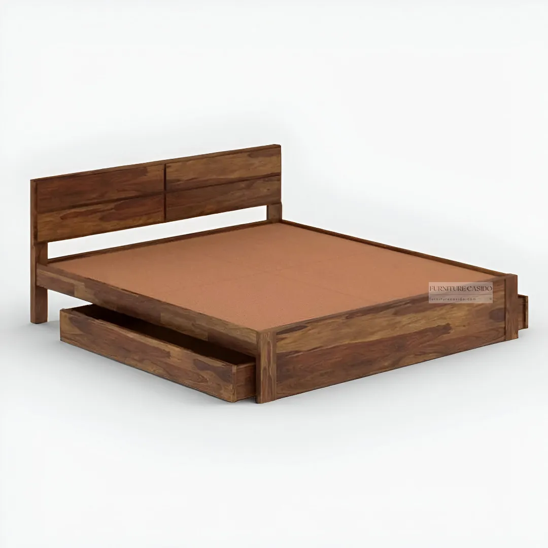 sierra solid sheesham wood king size bed with storage drawers