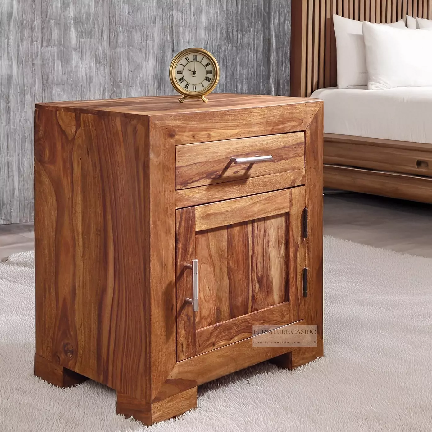 solid sheesham wood 1 drawer bedside cabinet