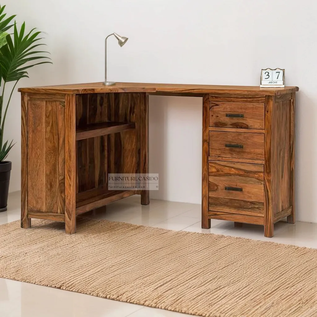 solid sheesham wood l shape study table design