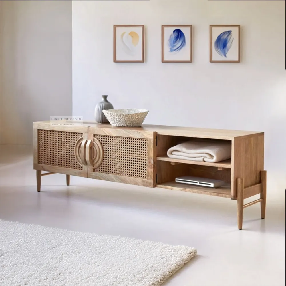 solid wood rattan tv storage unit - tv cabinet design