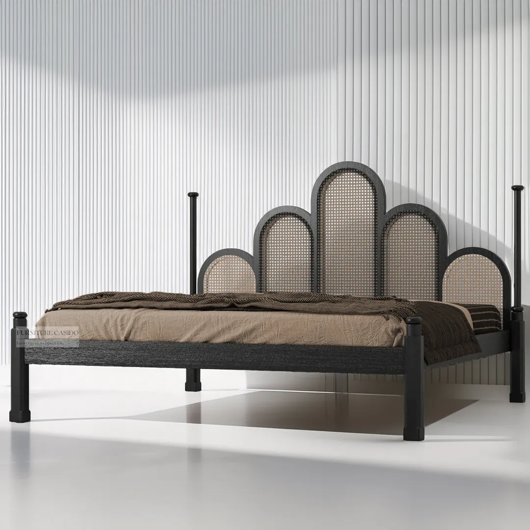 ARCHE LUXE WOODEN DOUBLE BED WITH RATTAN CANE WORK – KING SIZE