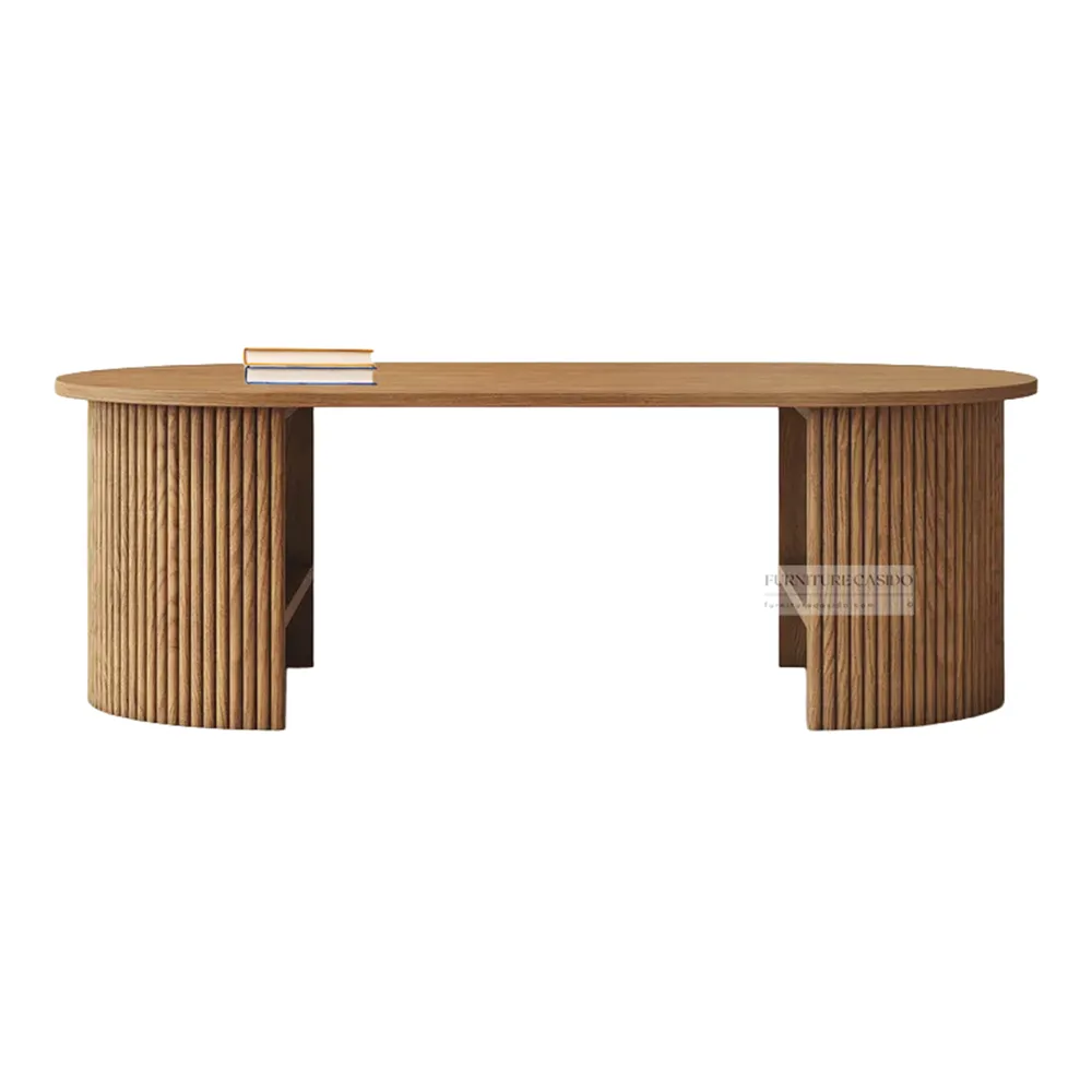 wooden oval coffee table with 2 bottom shelf - oval shape center table