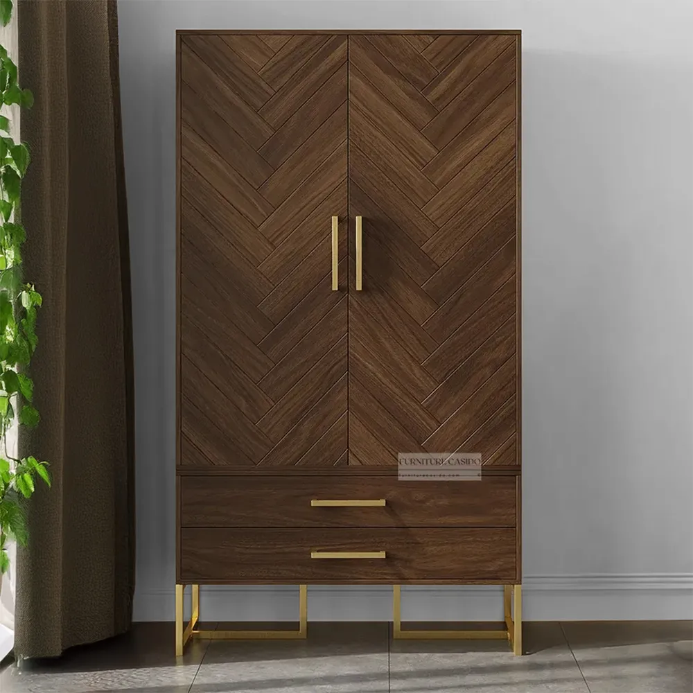2 door wooden cupboards for clothes with metal frame legs