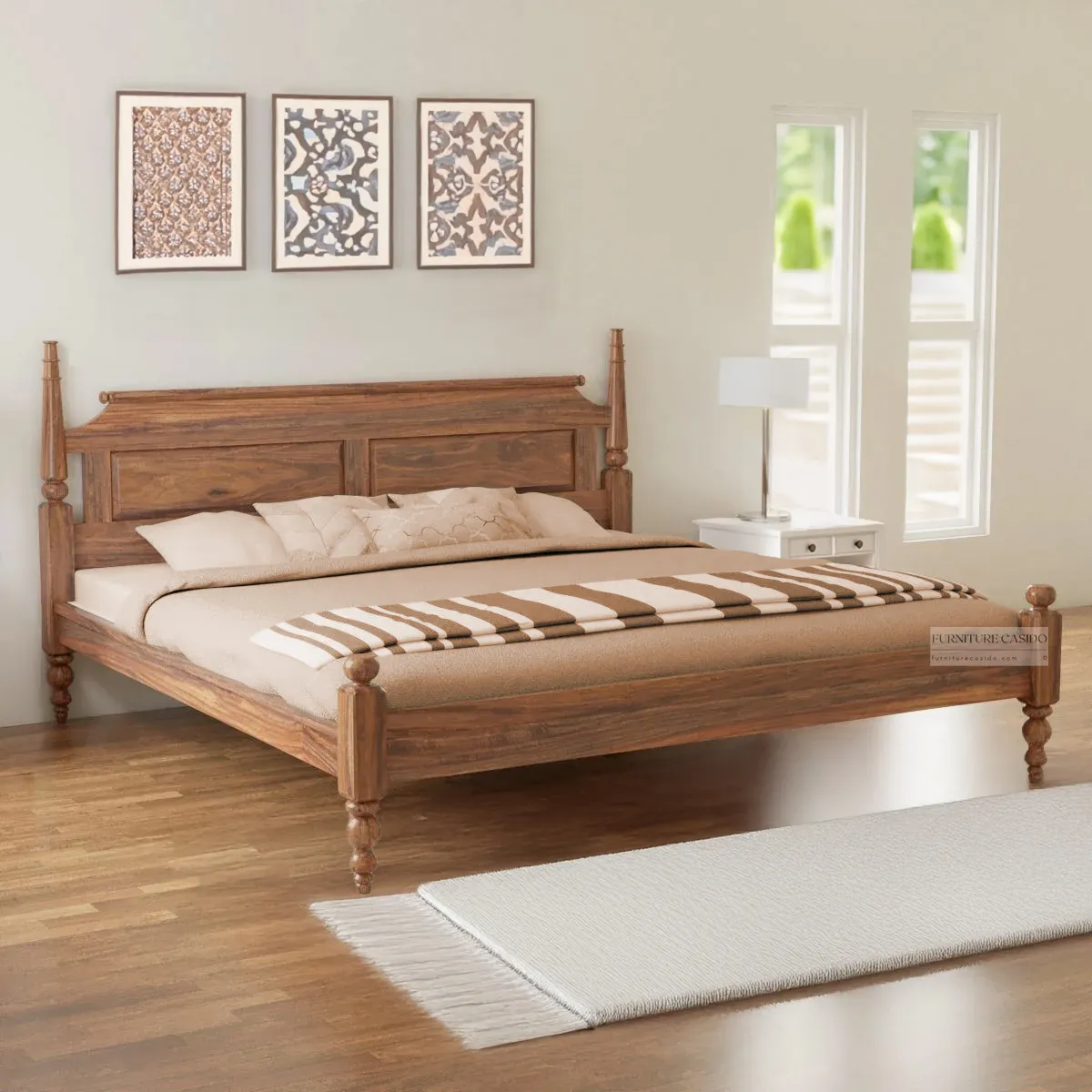 Queen Size Wooden Bed Without Storage
