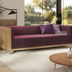 RATTAN SOLID WOOD 3 SEATER SOFA WITH CUSHION