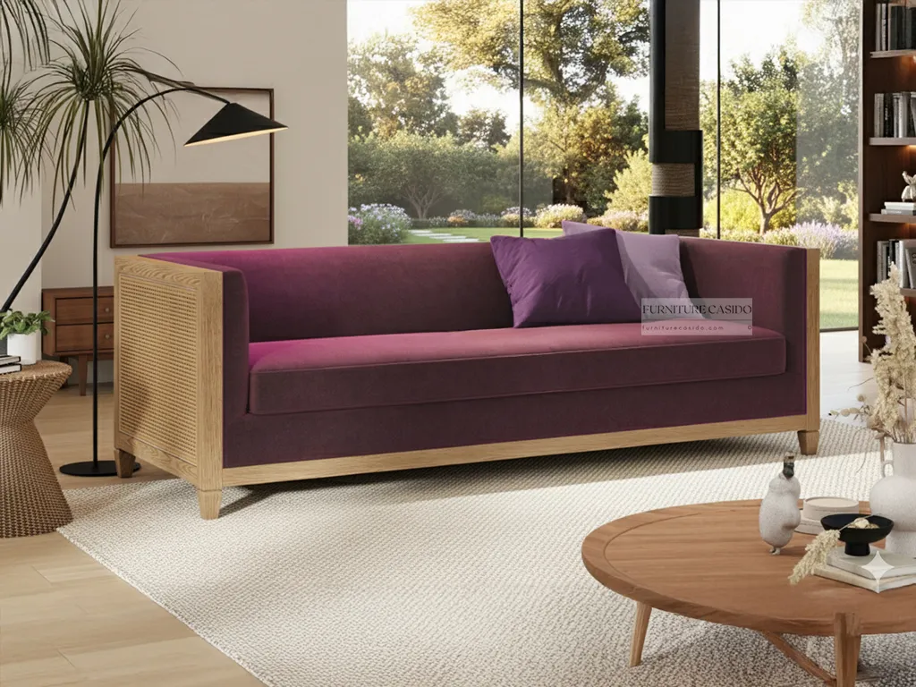 rattan solid wood 3 seater sofa design with cushion