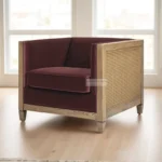 RATTAN SOLID WOOD SINGLE SEATER SOFA WITH CUSHION