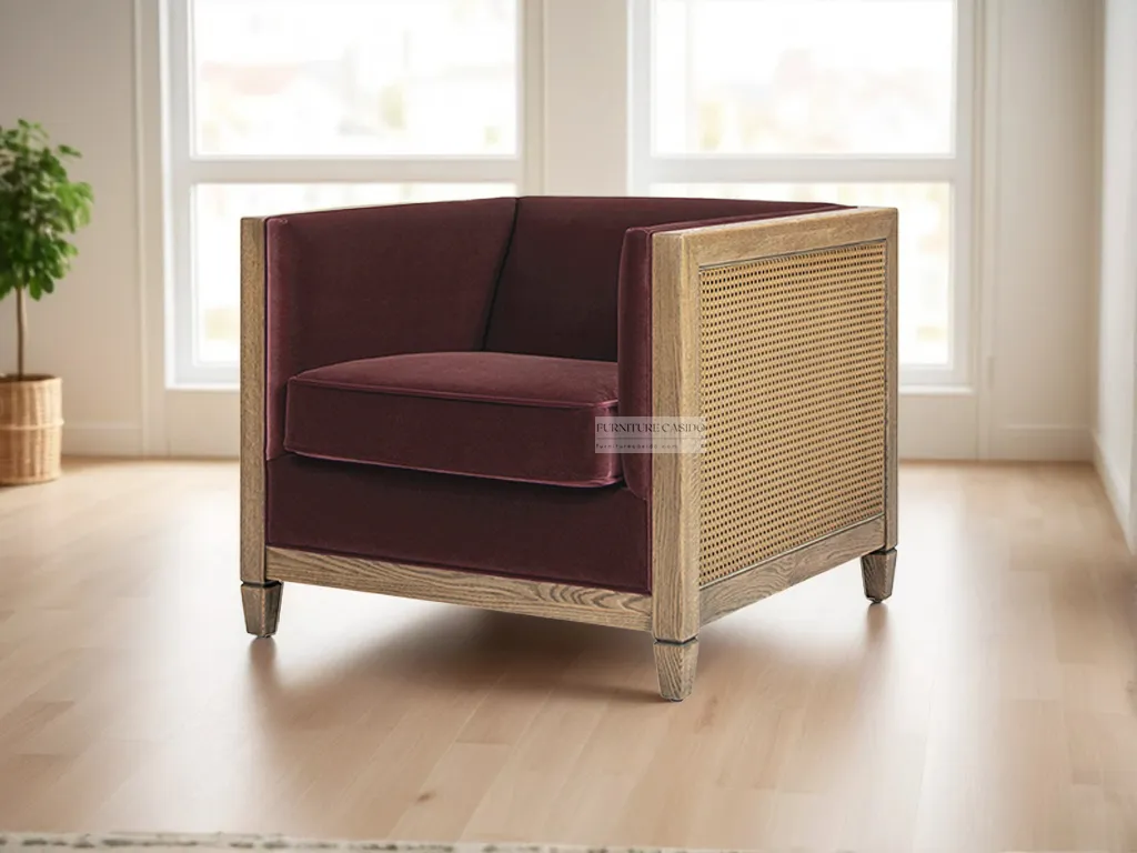 rattan solid wood single seater sofa design with cushion